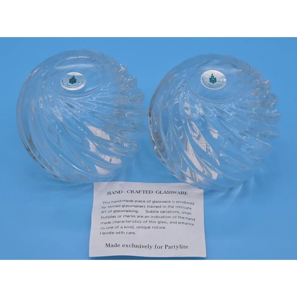 PartyLite Illusions -  2 Candle Holders Swirl Glass Votive Tealight Holder P0463